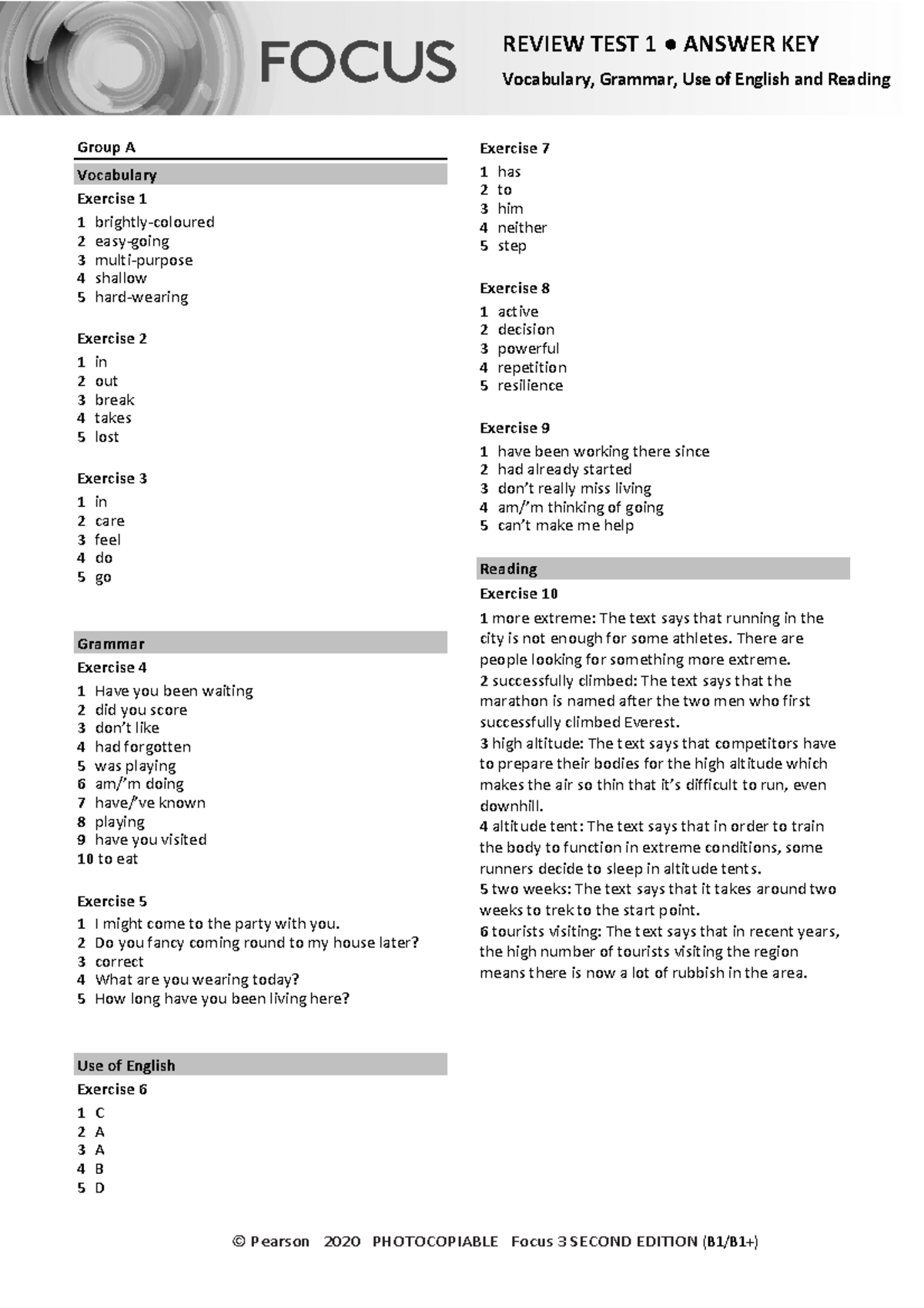 556038597 Focus 3 2E Review Test 1 Units 1 2 Vocabulary Grammar Uo E ...