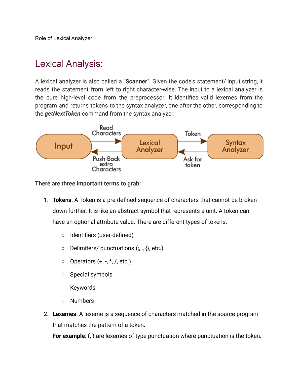 Role Of Lexical Analyzer - Role Of Lexical Analyzer Lexical Analysis: A ...