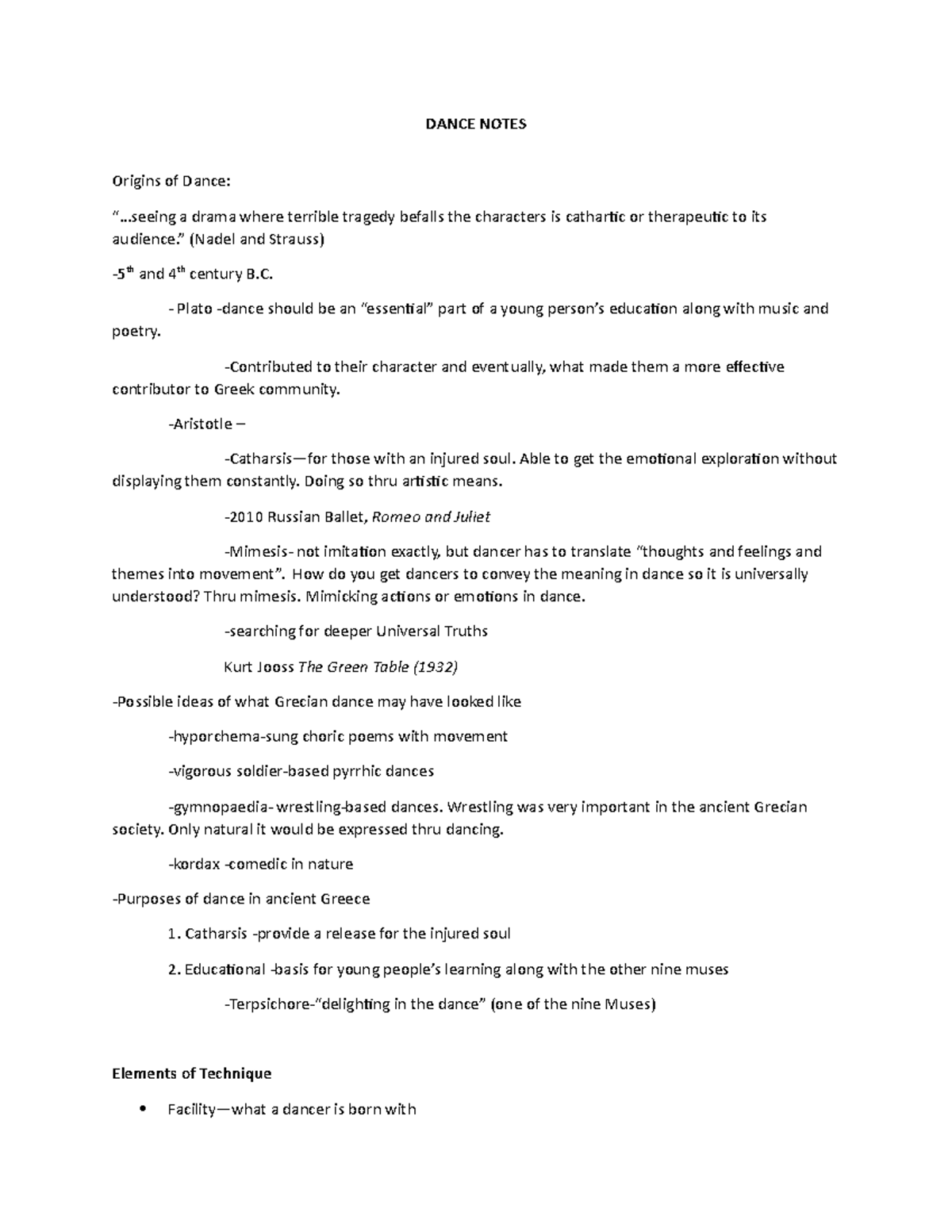 Dance Notes - Miss Iacono's class. 10-1050 MWF - DANCE NOTES Origins of ...