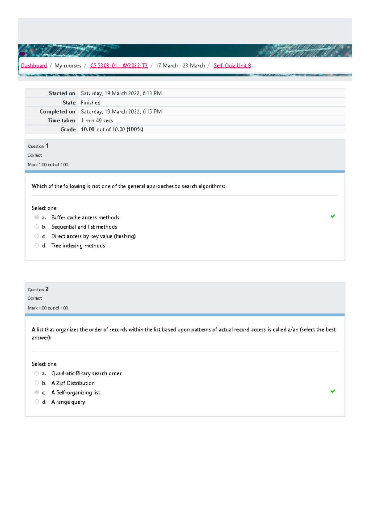 Self-Quiz Unit 8 Attempt Review - Started On Saturday, 19 March 2022, 6 ...