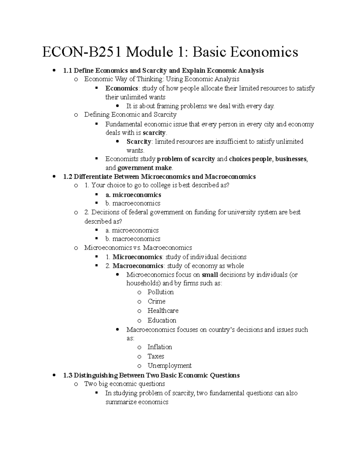 ECON-B251 Module 1 Basic Economics - ECON-B251 Module 1: Basic ...