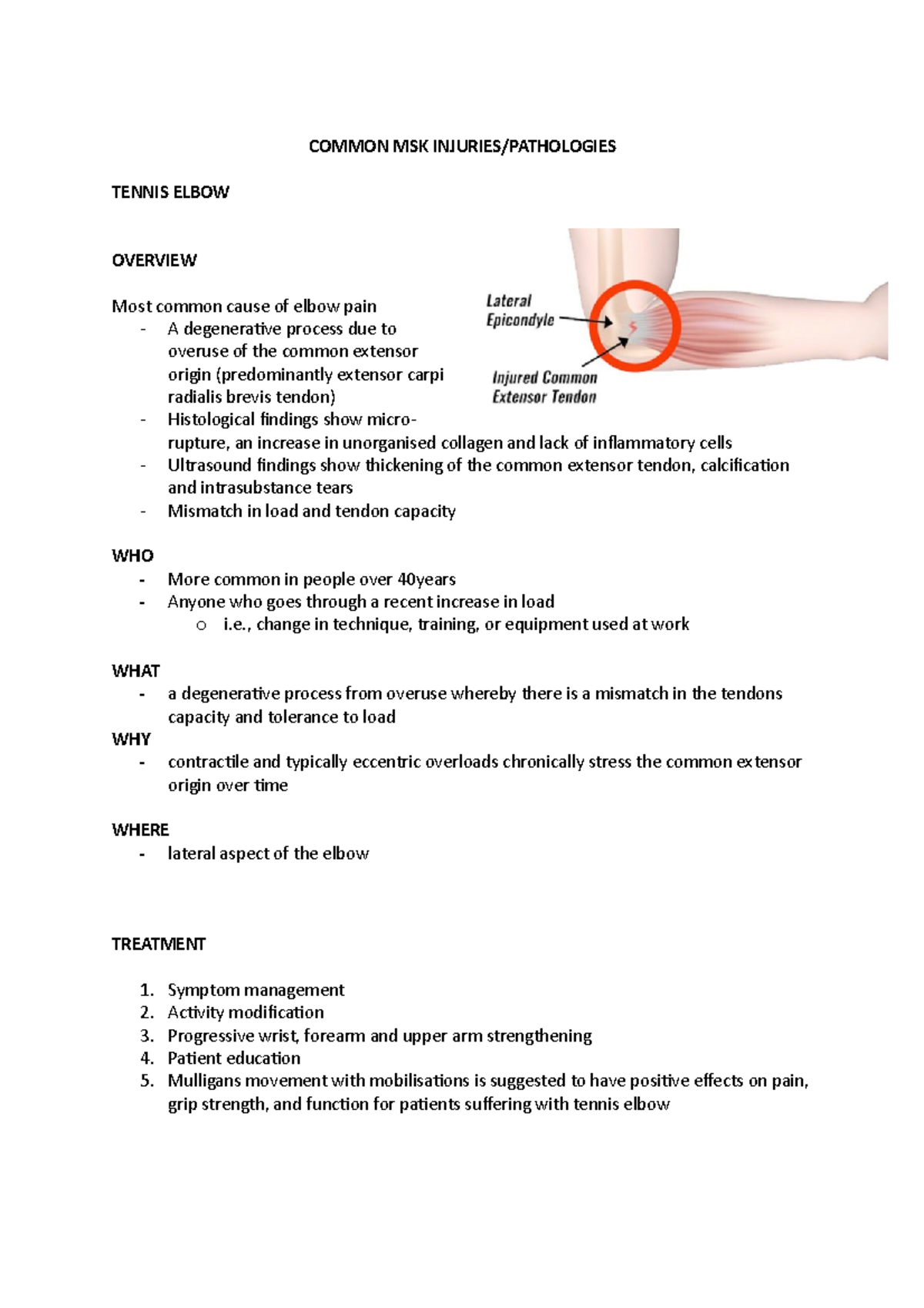 Common MSK Injuries- Tennis Elbow - COMMON MSK INJURIES/PATHOLOGIES ...