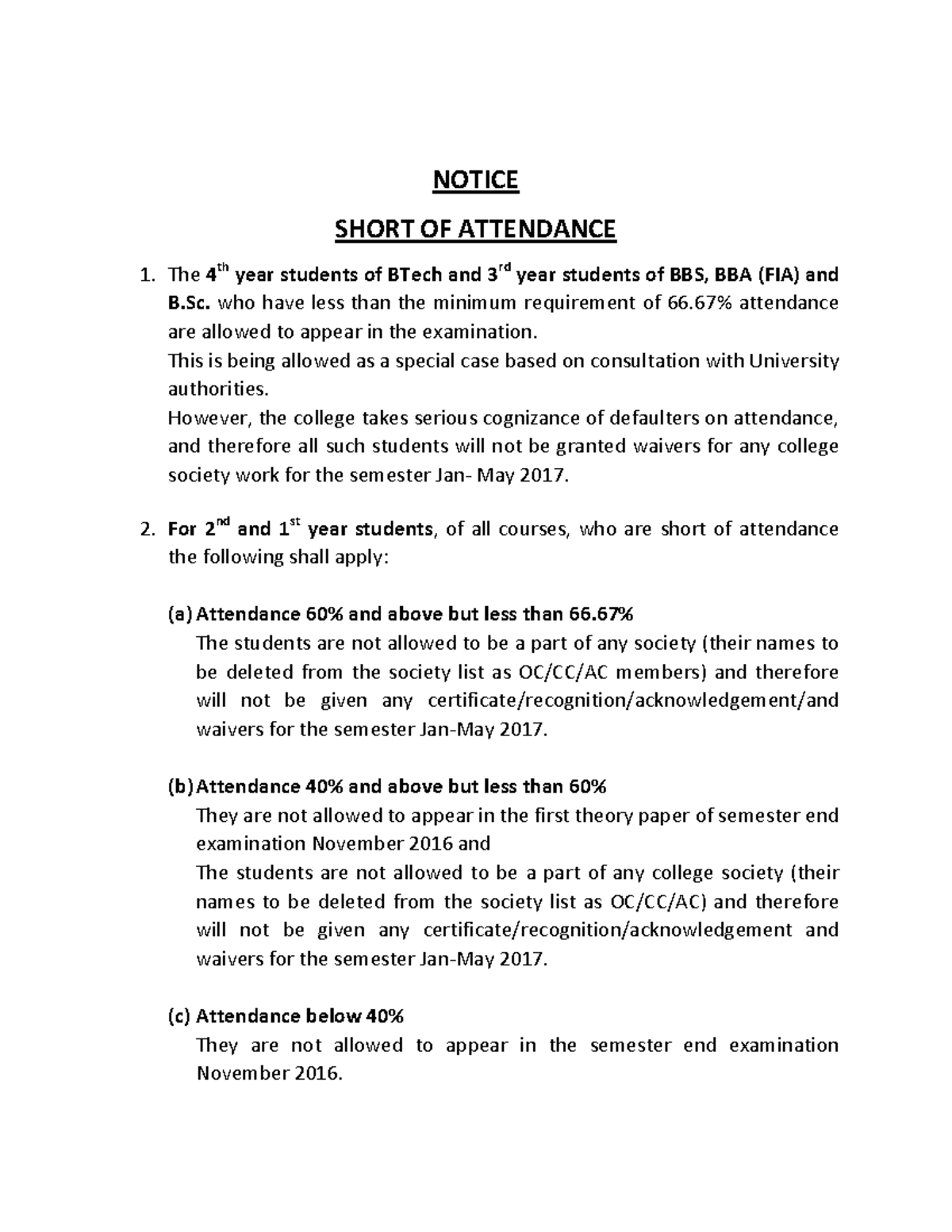 Notice-Attendance - It is mandatory - NOTICE SHORT OF ATTENDANCE The 4 ...