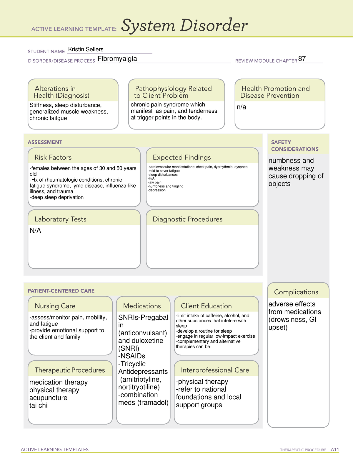 Fibromyalgia System Disorder Sheet - ACTIVE LEARNING TEMPLATES ...