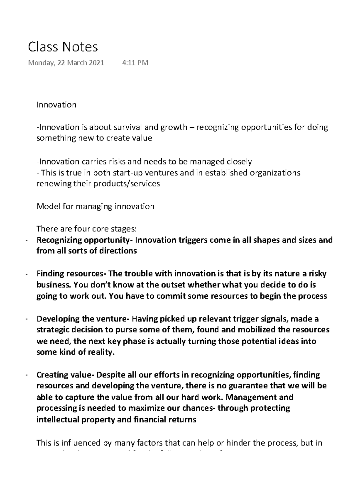 Four Core Stages - FULL NOTES - Innovation -Innovation is about ...