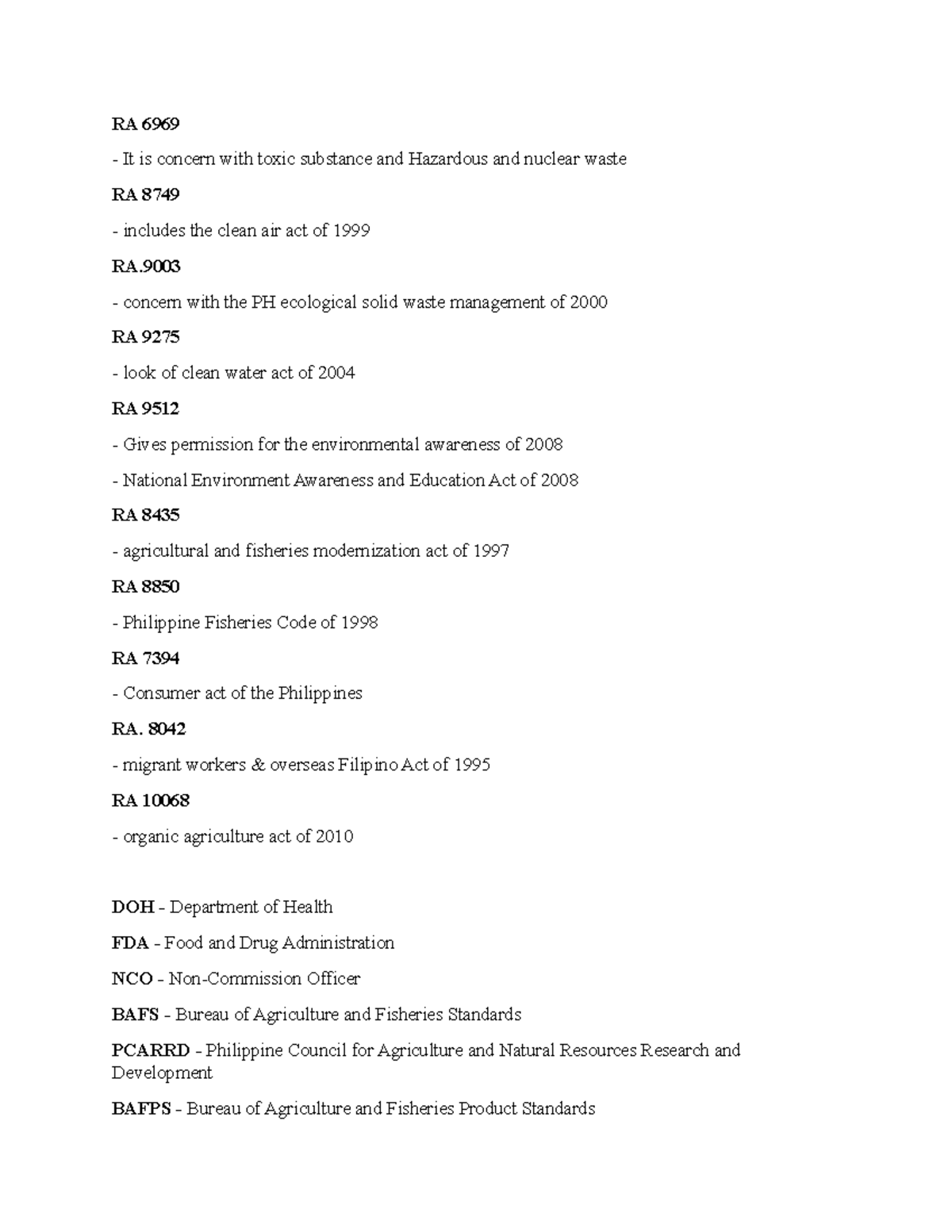 Values Ed - Republic Acts - RA 6969 It is concern with toxic substance ...