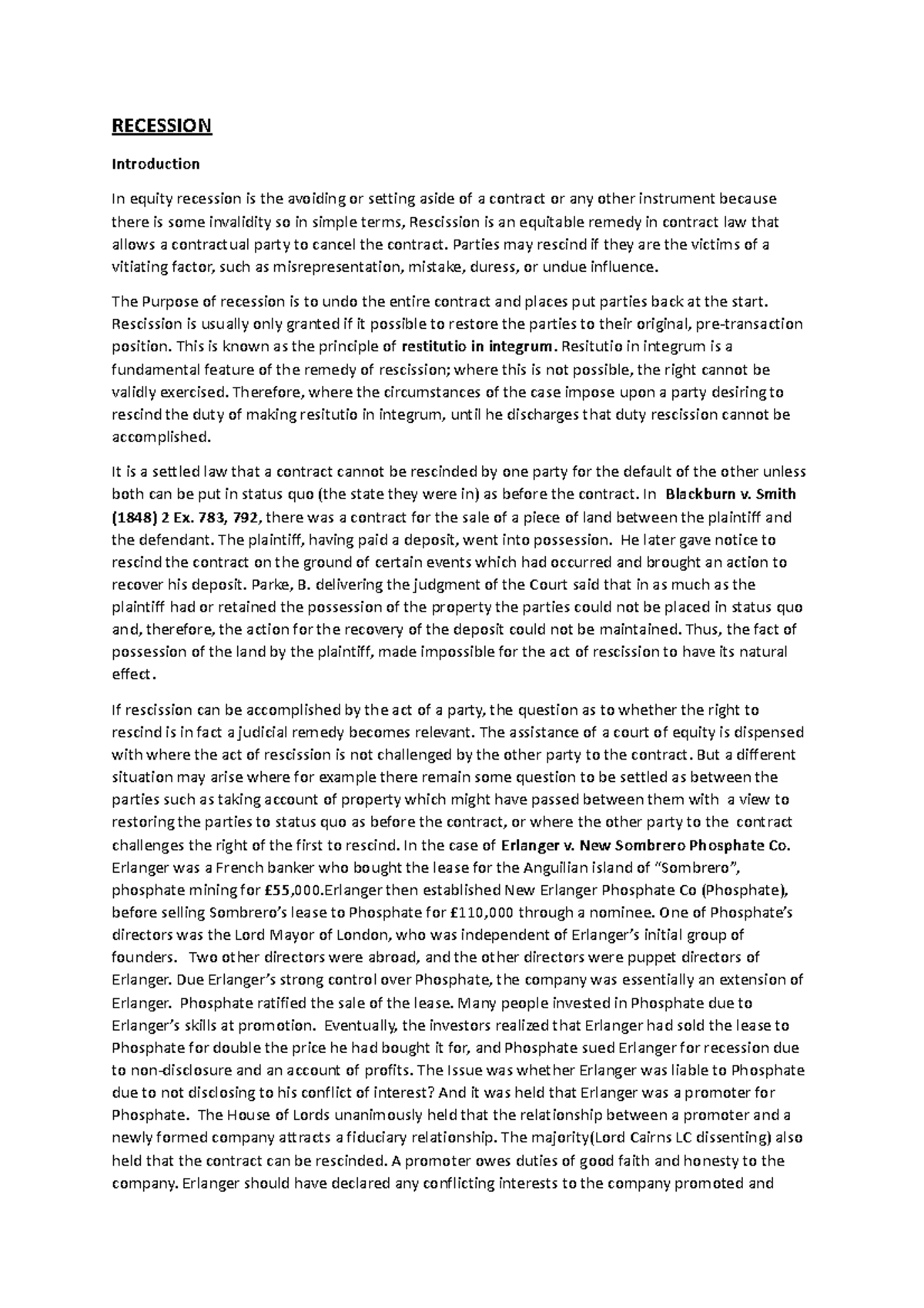Equity work - RECESSION Introduction In equity recession is the ...
