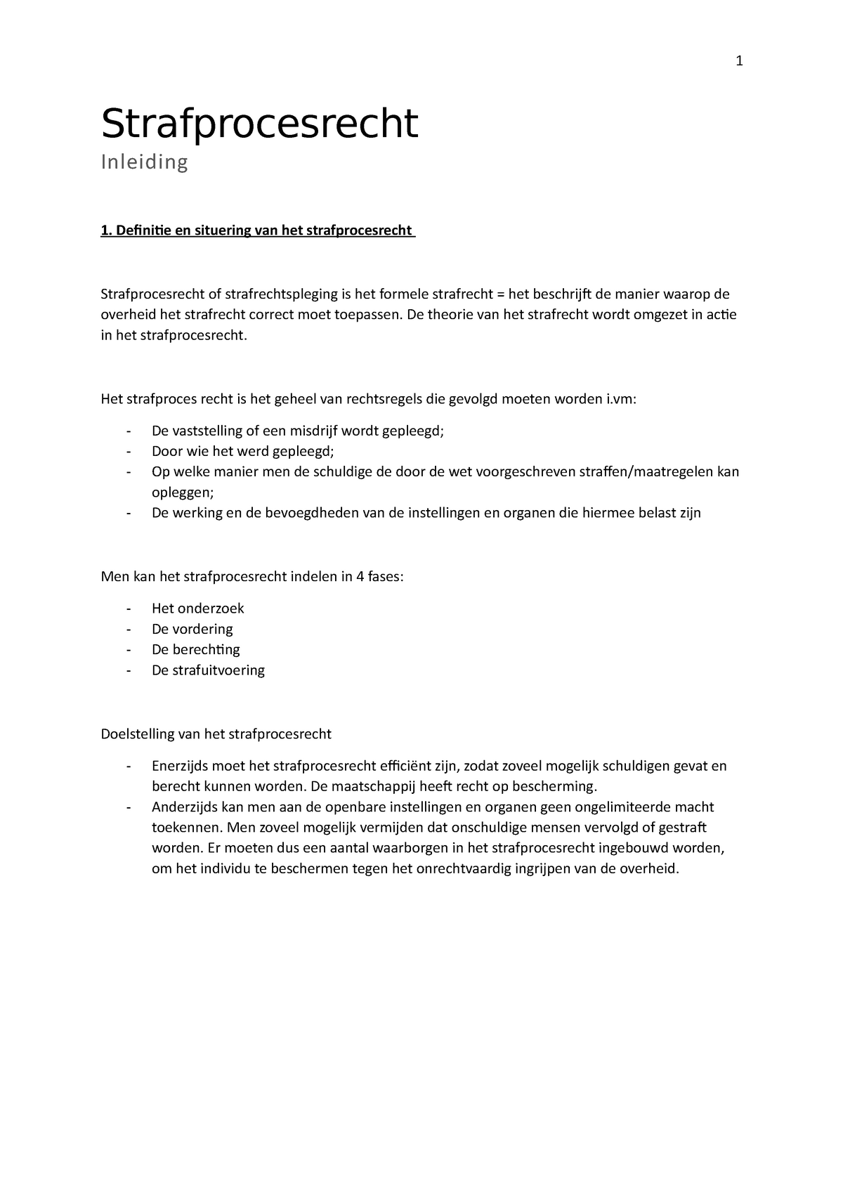 Strafprocesrecht - Strafprocesrecht Inleiding Definitie En Situering ...