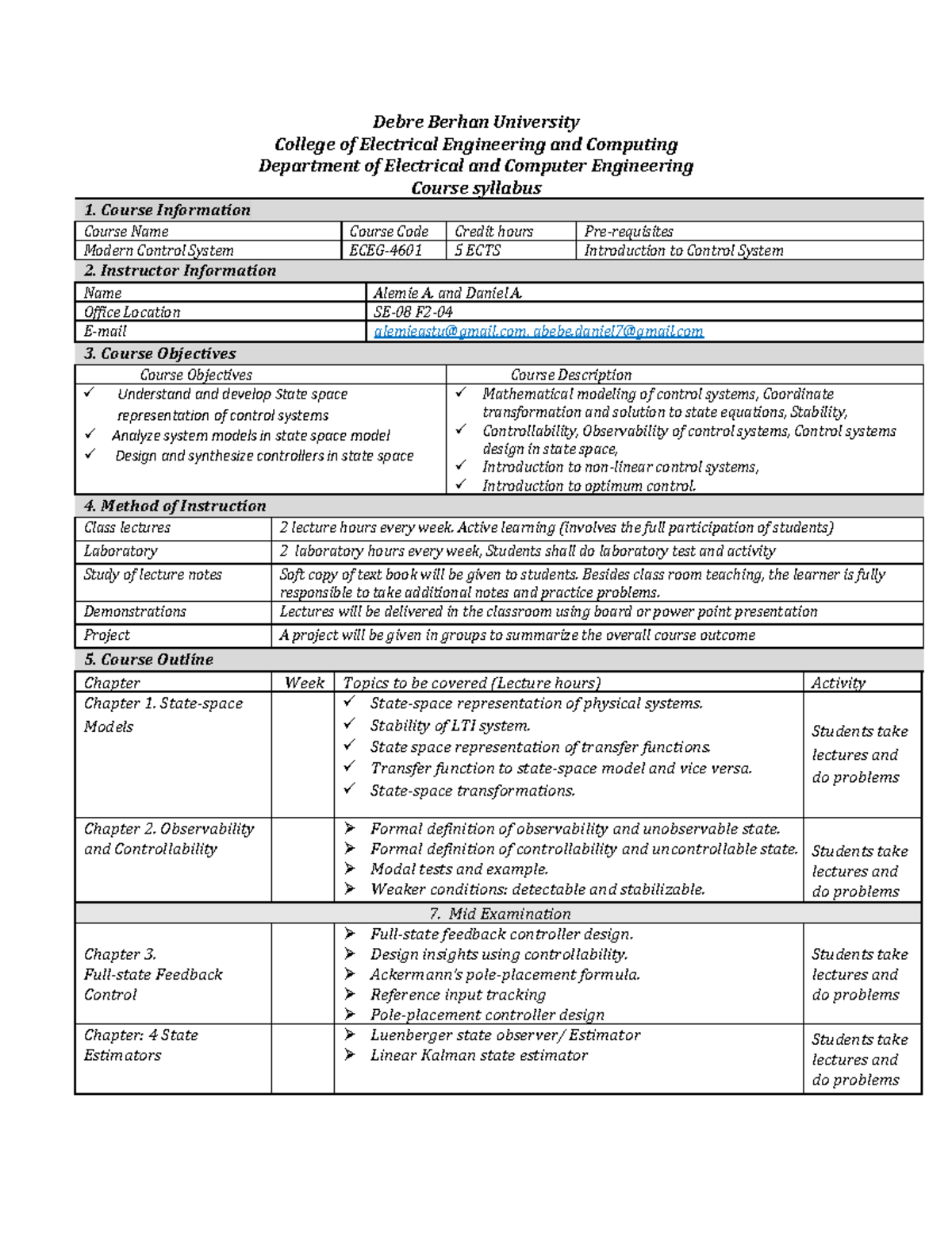 Modern Control Systems(1) - Debre Berhan University College of ...