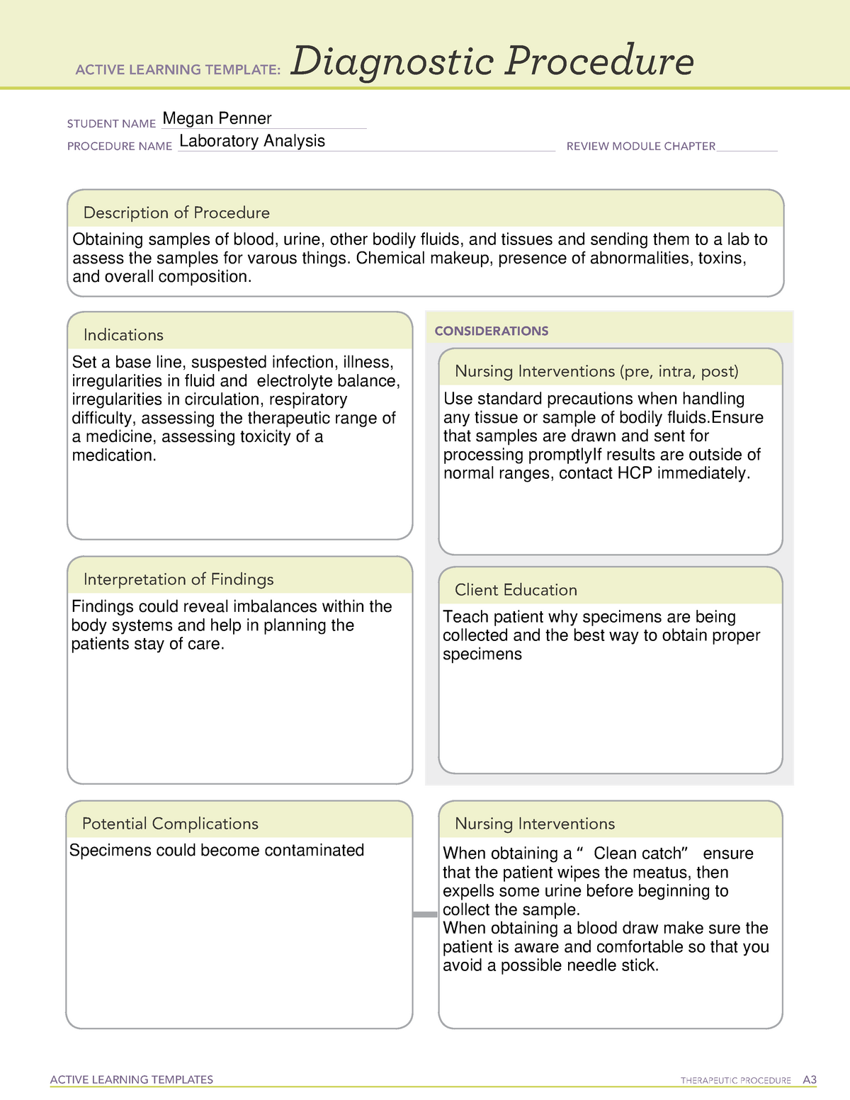Active Learning Template Diagnostic Procedure form LAB ACTIVE