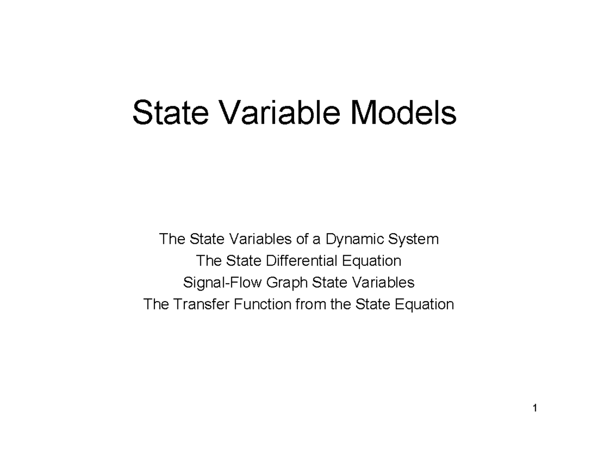 Fundamental of control system- Lec 3 - State Variable Models The State ...
