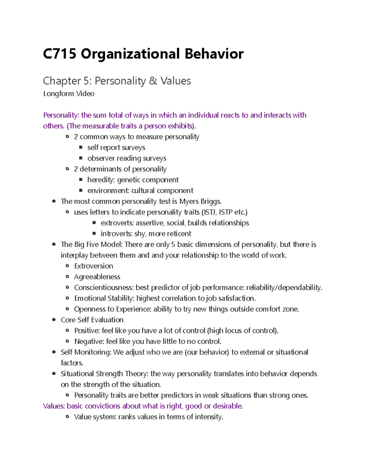 C715 Organizational Behavior - C715 Organizational Behavior Chapter 5 ...