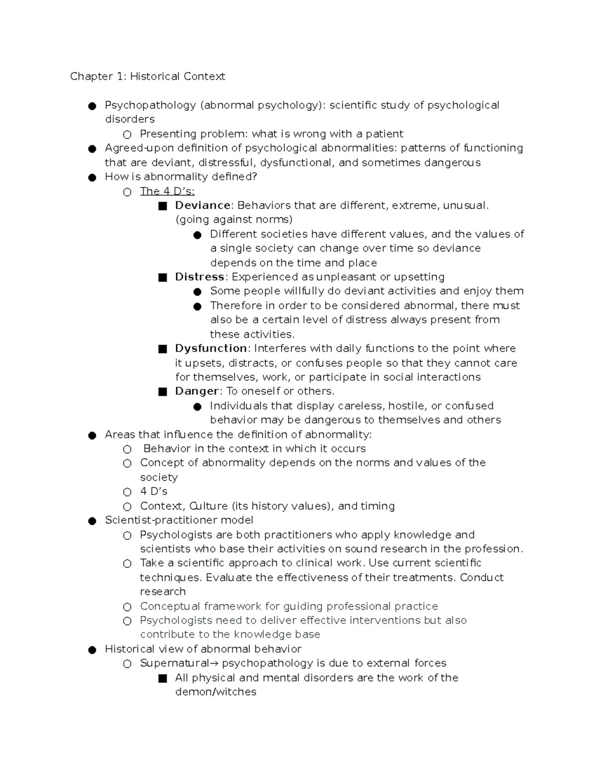 Abnormal exam 1 - Chapter 1: Historical Context Psychopathology ...