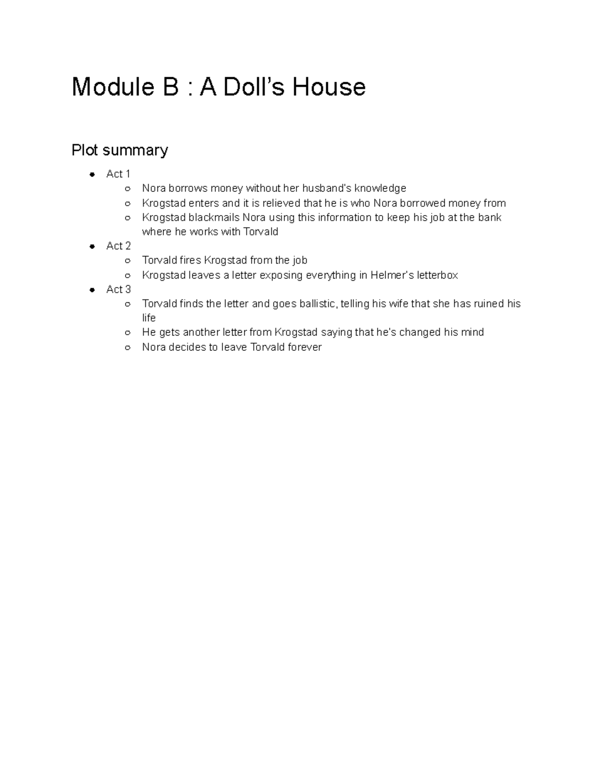 HSC ADV ENG Module B DOLL House Analysis Module B A Doll’s House