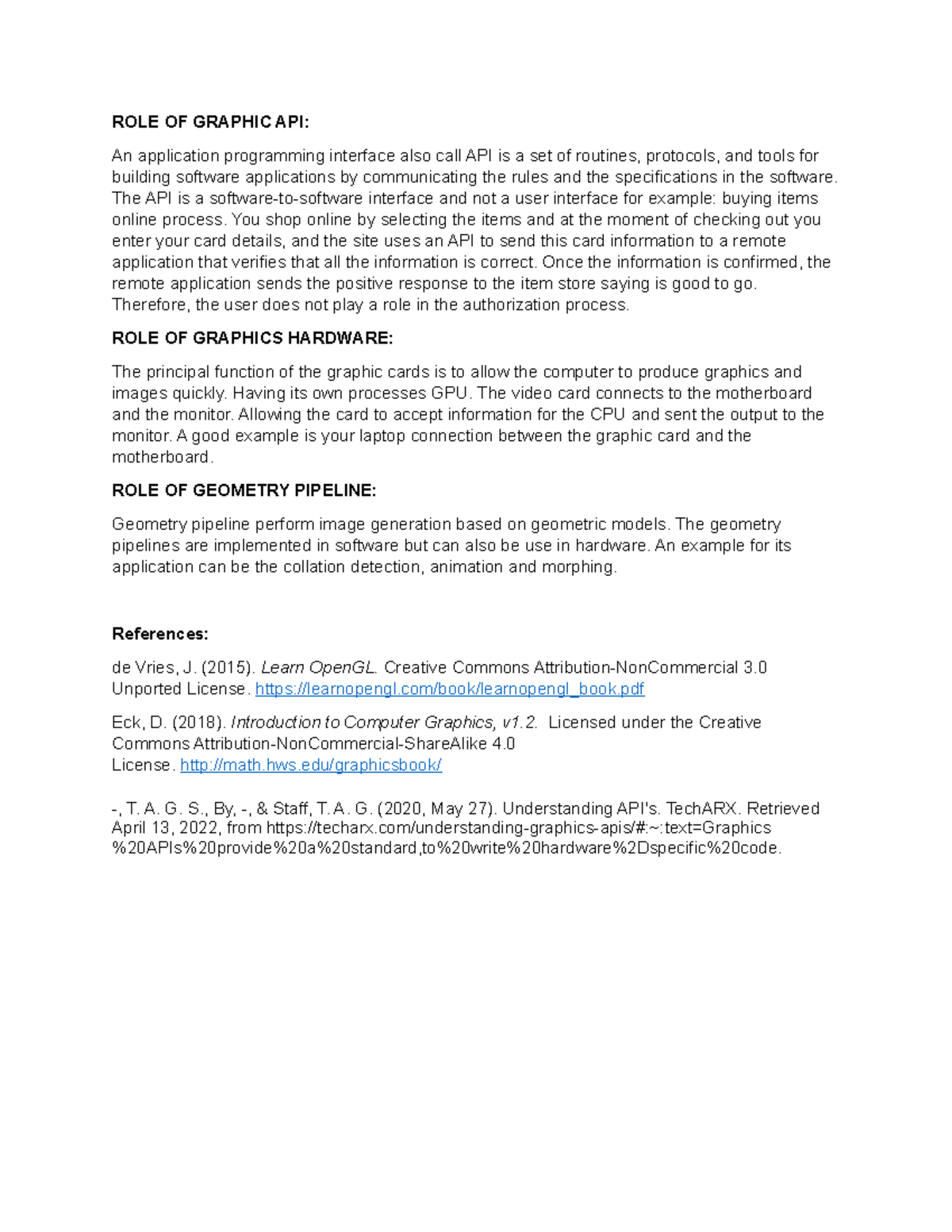 Discussion forum unit 1 role of graphic api an application