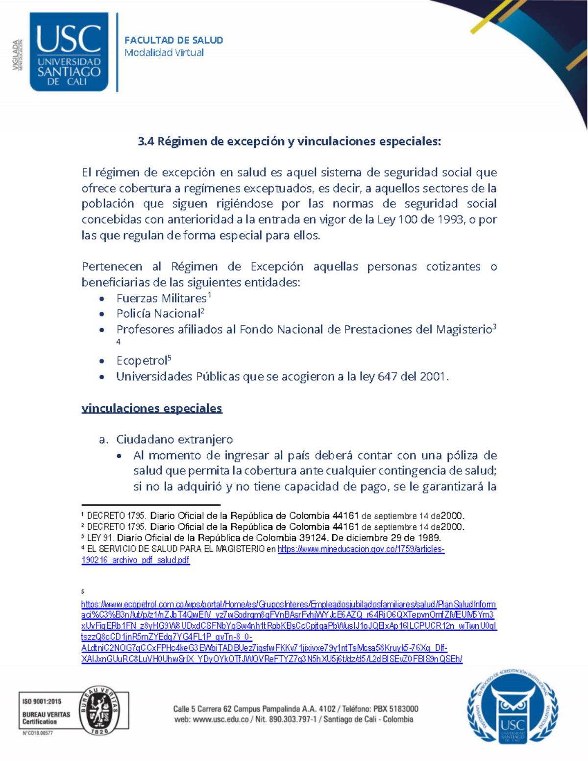Régimen de excepcion y vinculaciones especiales - Modalidad Virtual 3 ...