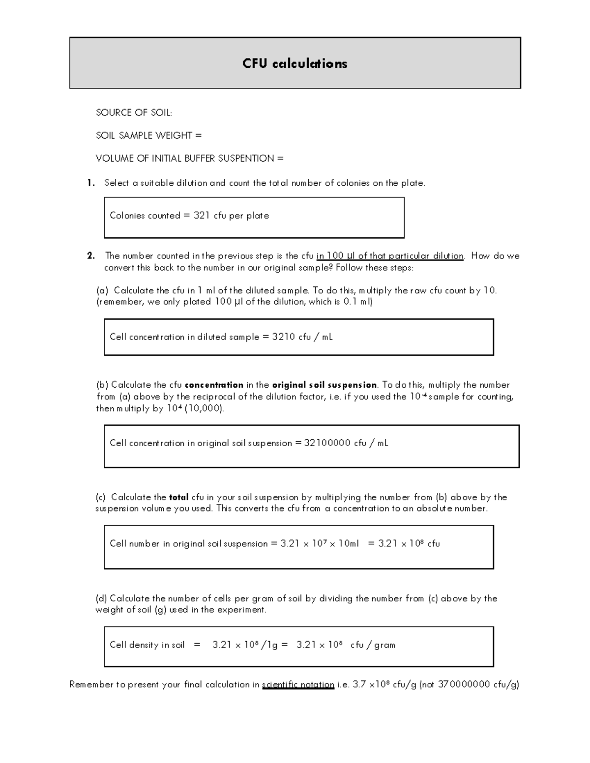 Soil CFU calculations student Template - SOURCE OF SOIL: SOIL SAMPLE ...