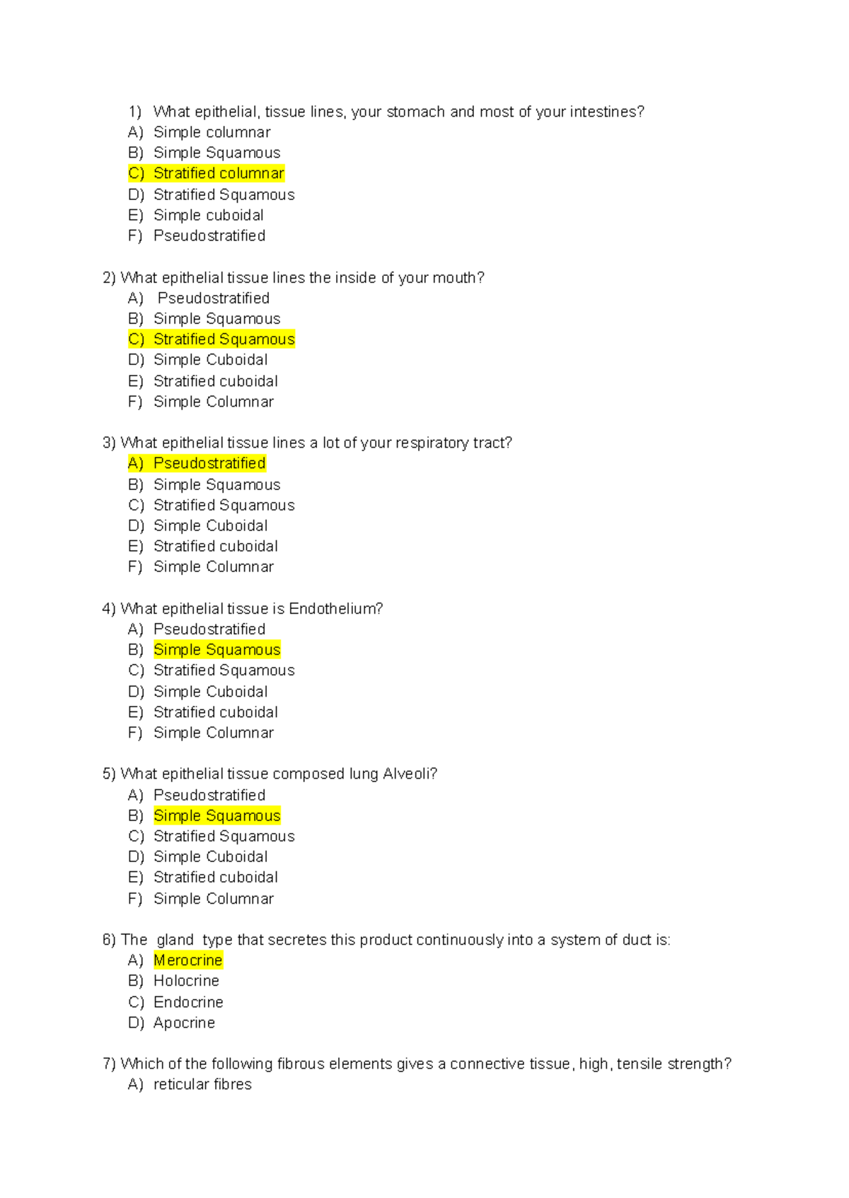 ANP Mock Exam - What epithelial, tissue lines, your stomach and most of ...