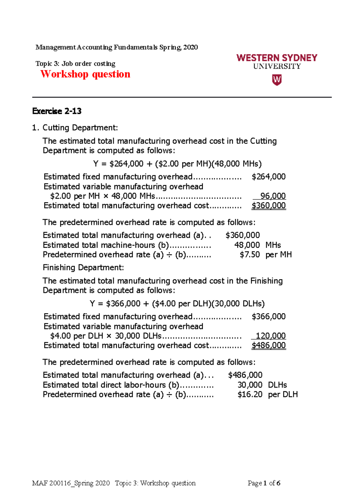 Topic 3 Job Order Costing - Management Accounting Fundamentals Spring ...