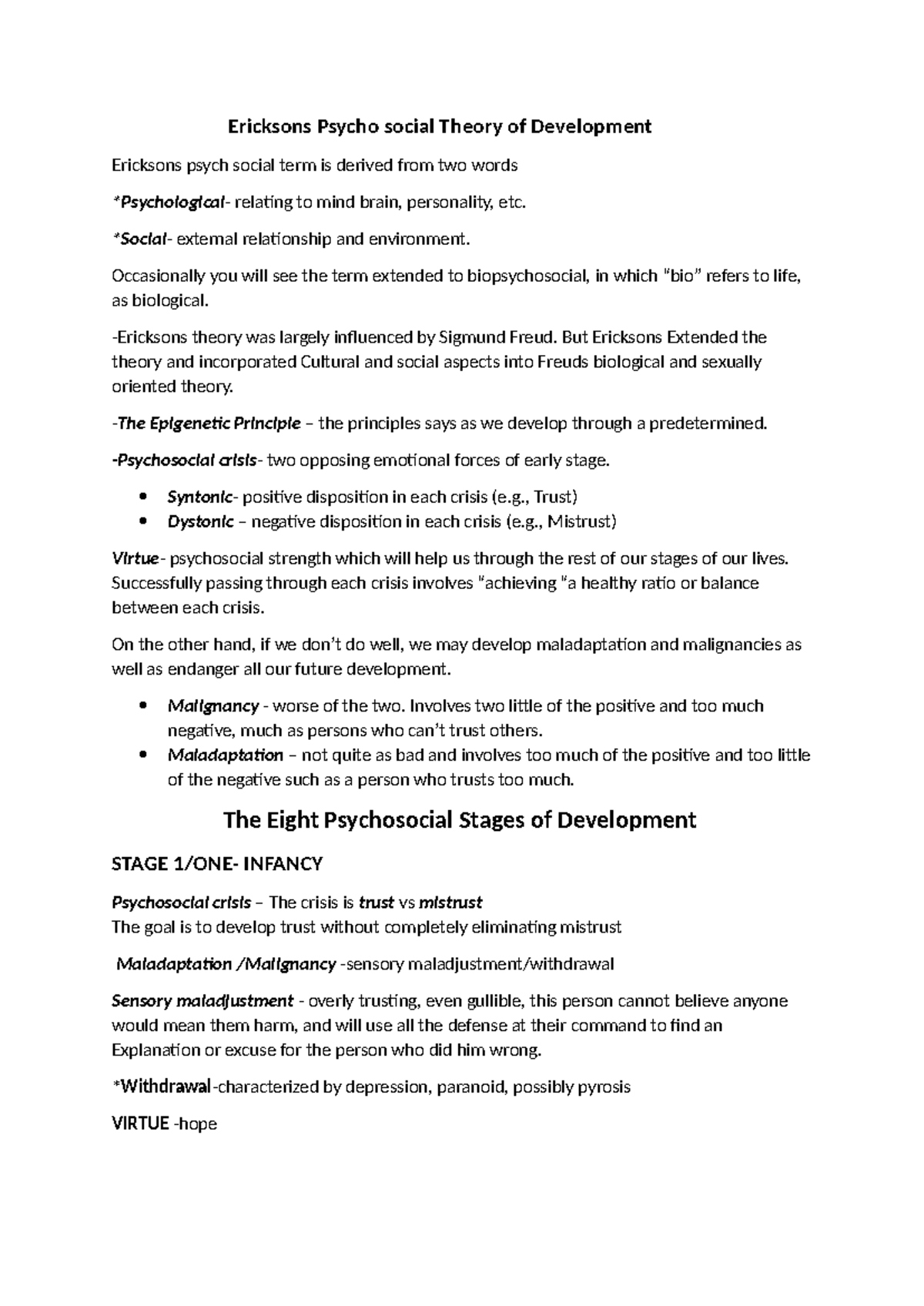 Ericksons Psycho social Theory of Development - Ericksons Psycho social ...