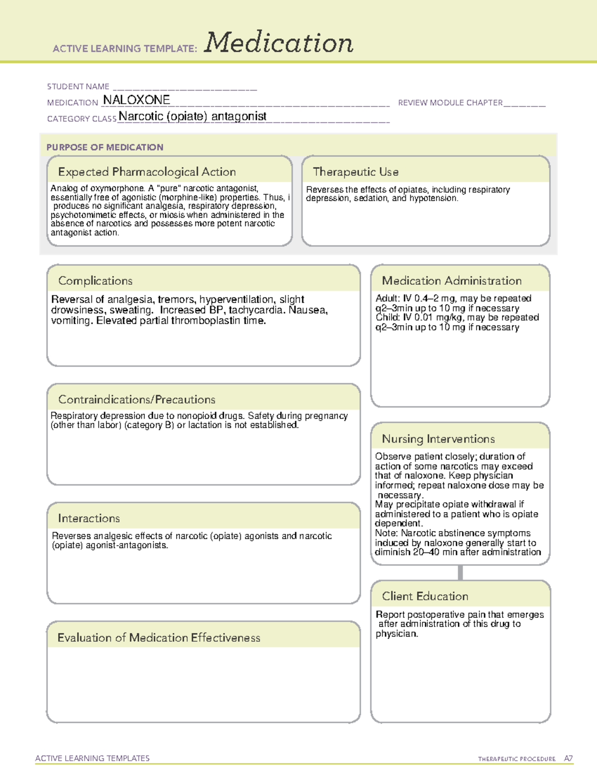 Naloxone Yaga ACTIVE LEARNING TEMPLATES THERAPEUTIC PROCEDURE A