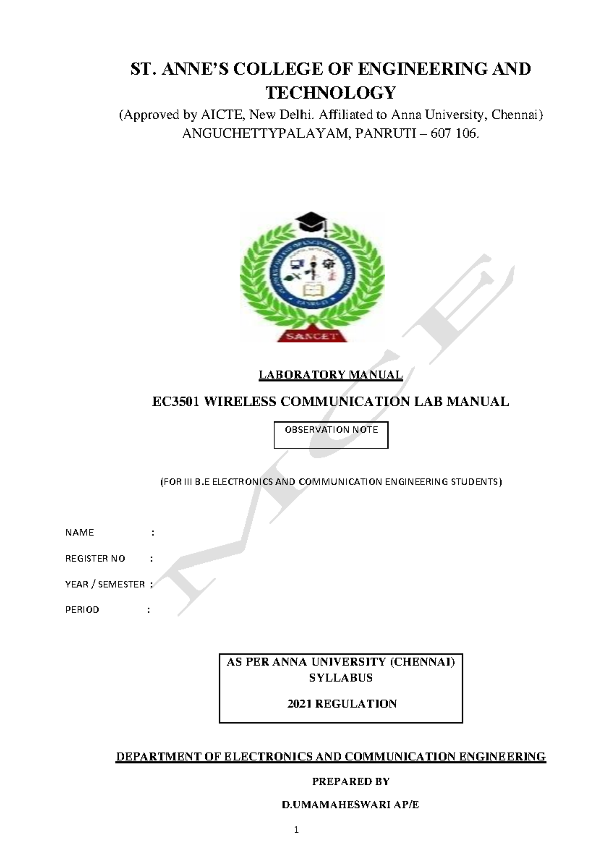 EC3501- Wireless Communication-1560801494-WC LAB Manual - ST. ANNE’S ...