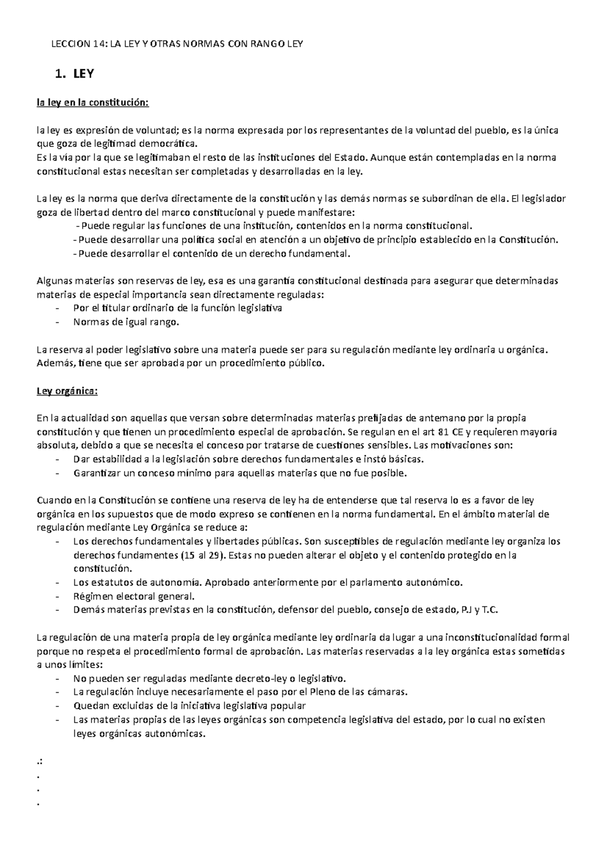 Tema 14 - tema 14 constitucion no completo - LECCION 14: LA LEY Y OTRAS ...