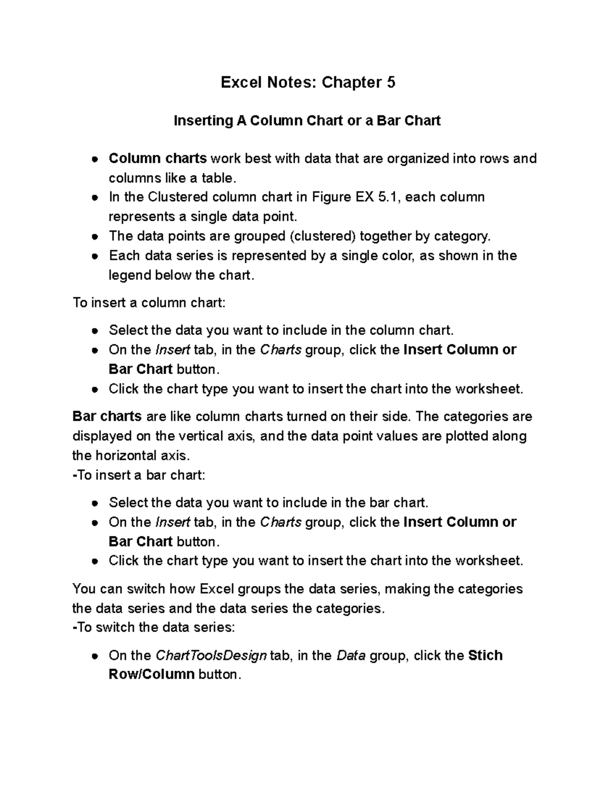 Excel Notes Chapter 5 In The Clustered Column Chart In Figure EX 5