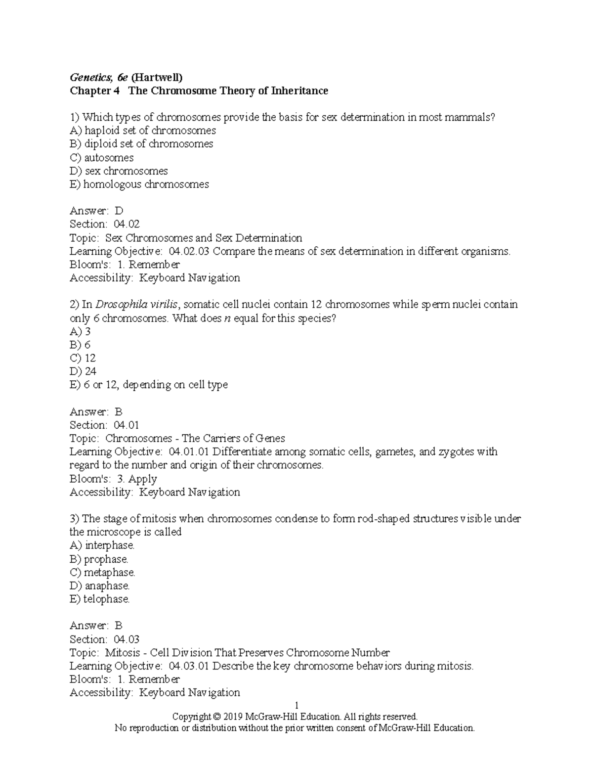 Hartwell 6e chapter 04 tb answerkey - Genetics, 6e (Hartwell) Chapter 4 ...