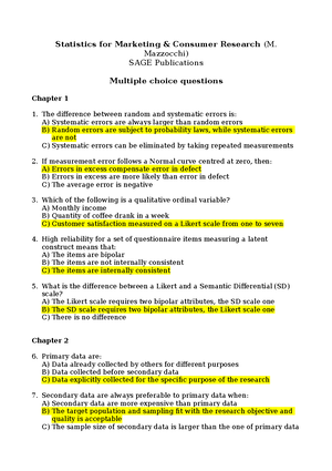 Multiple Choice Questions With Answers Statistics For Marketing Amp Amp Studocu