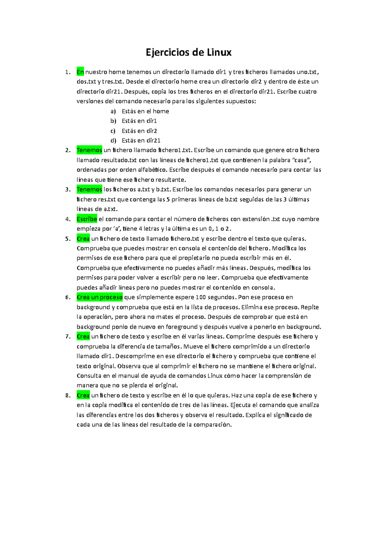 Ejercicios de Linux - Con solucion de los commandos - Ejercicios de ...