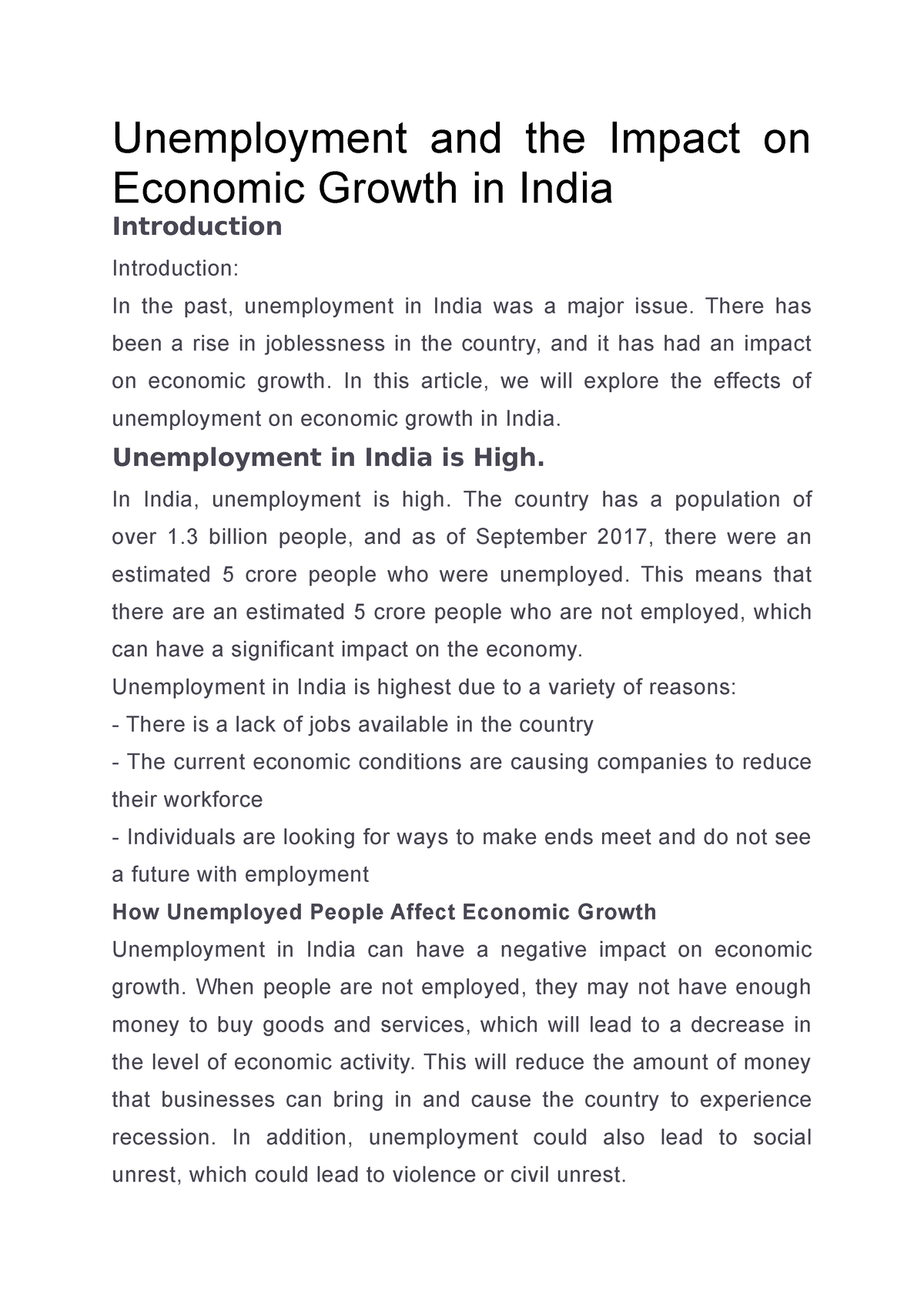 thesis on unemployment in india