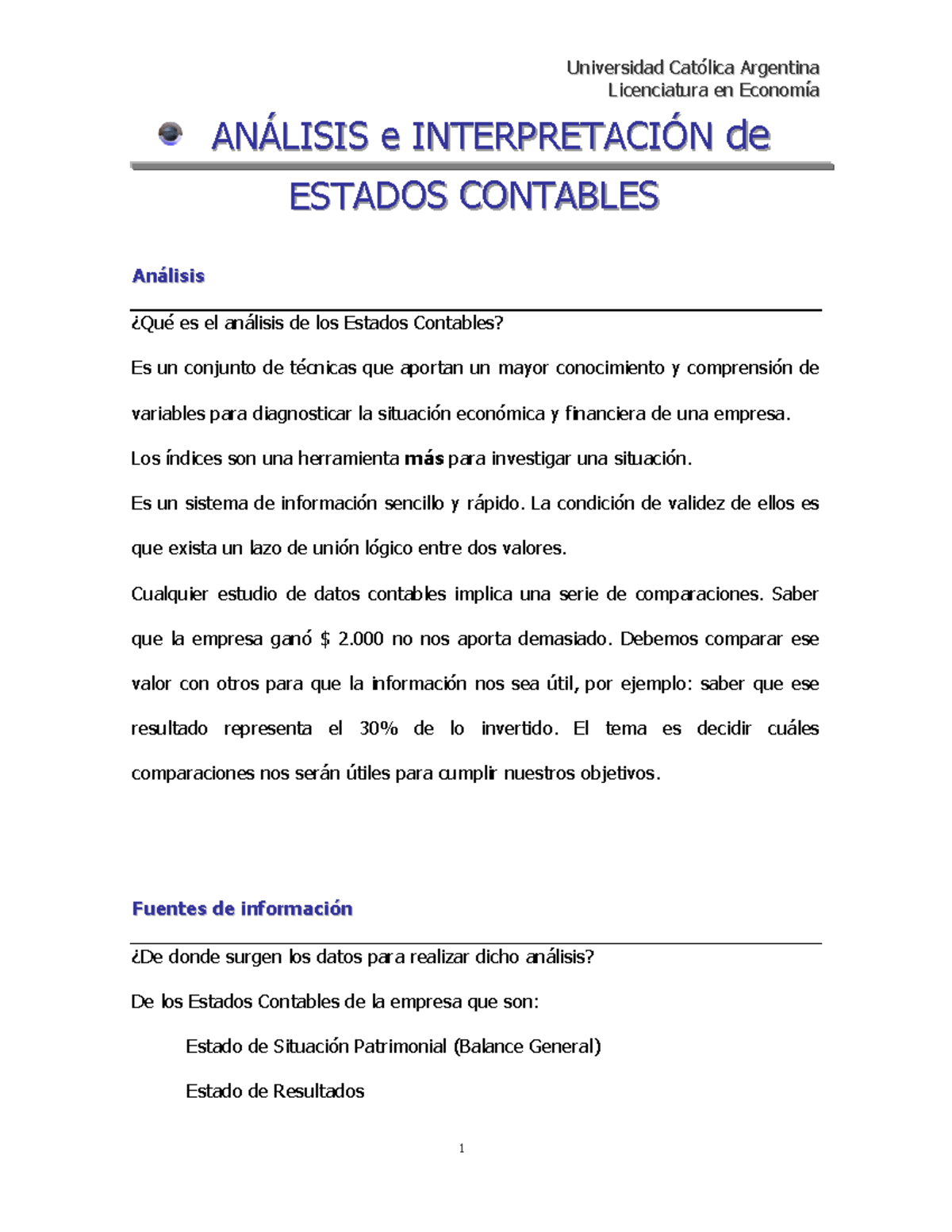 Analisis e interpretacion estados contables - U n i v e r s i d a d C a ...