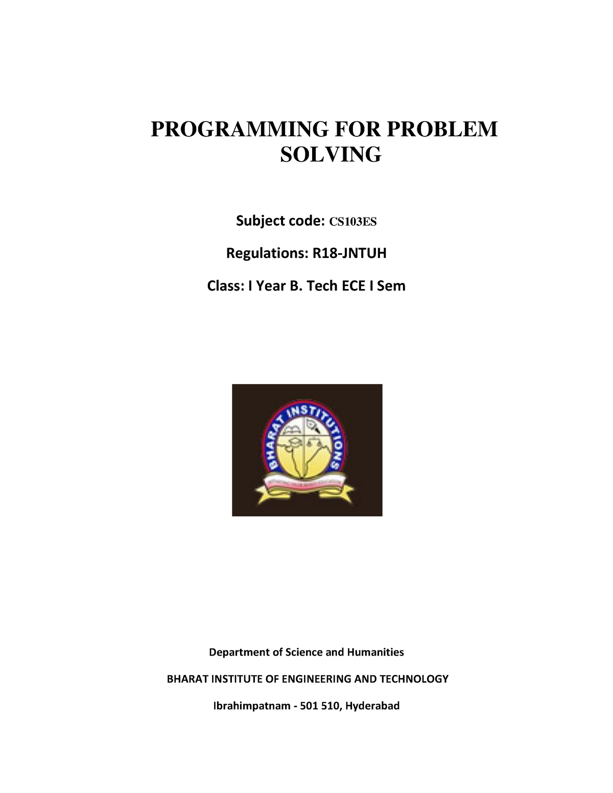 programming for problem solving notes jntuh