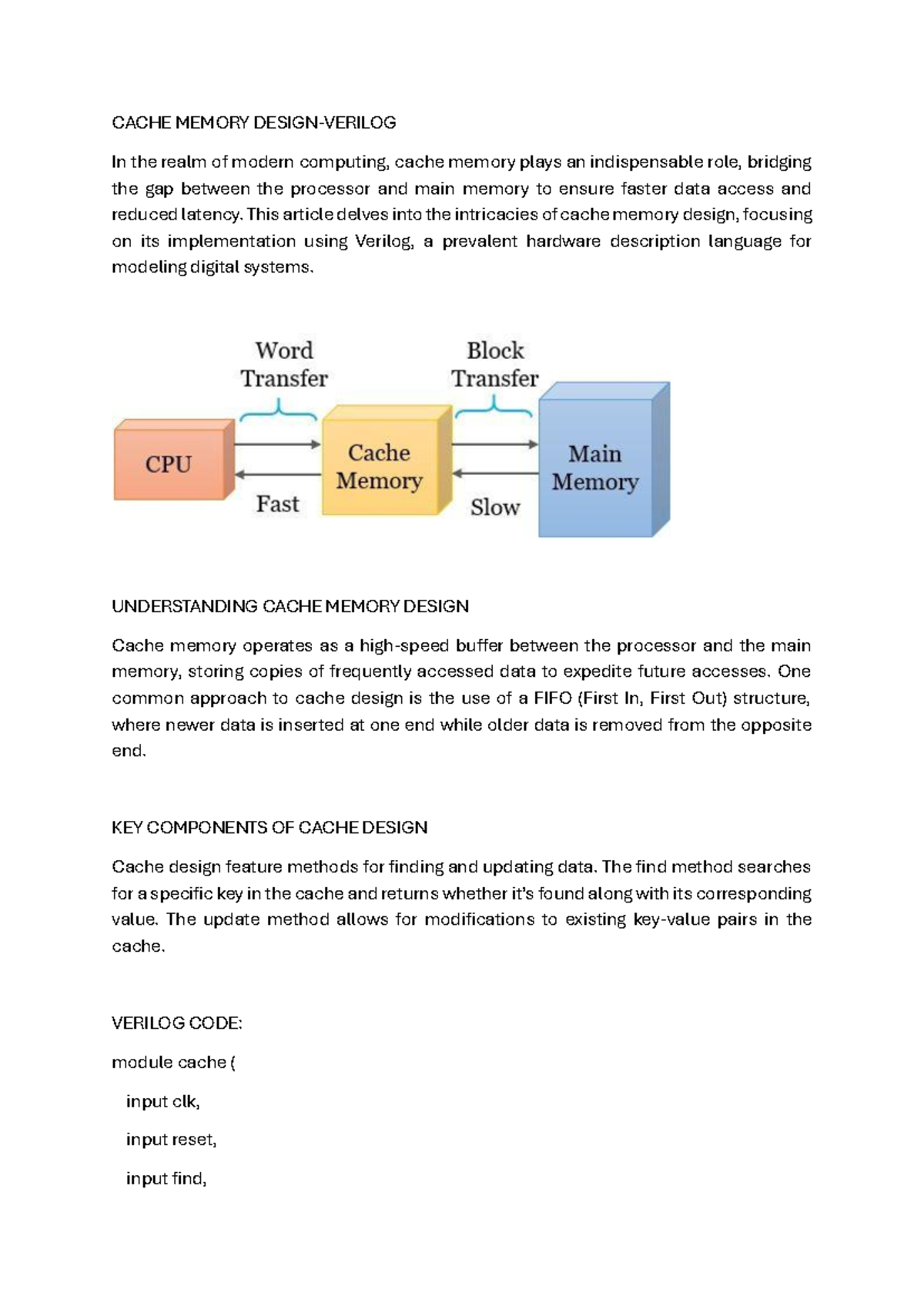 Cache Memory Design - CACHE MEMORY DESIGN-VERILOG In the realm of ...