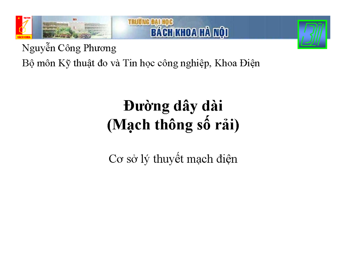 Ltm Duong Day Dai 2010 B Mk Đường D‚y D‡i Mạch ThÙng Số Rải Cơ Sở L ̋ Thuyết Mạch điện