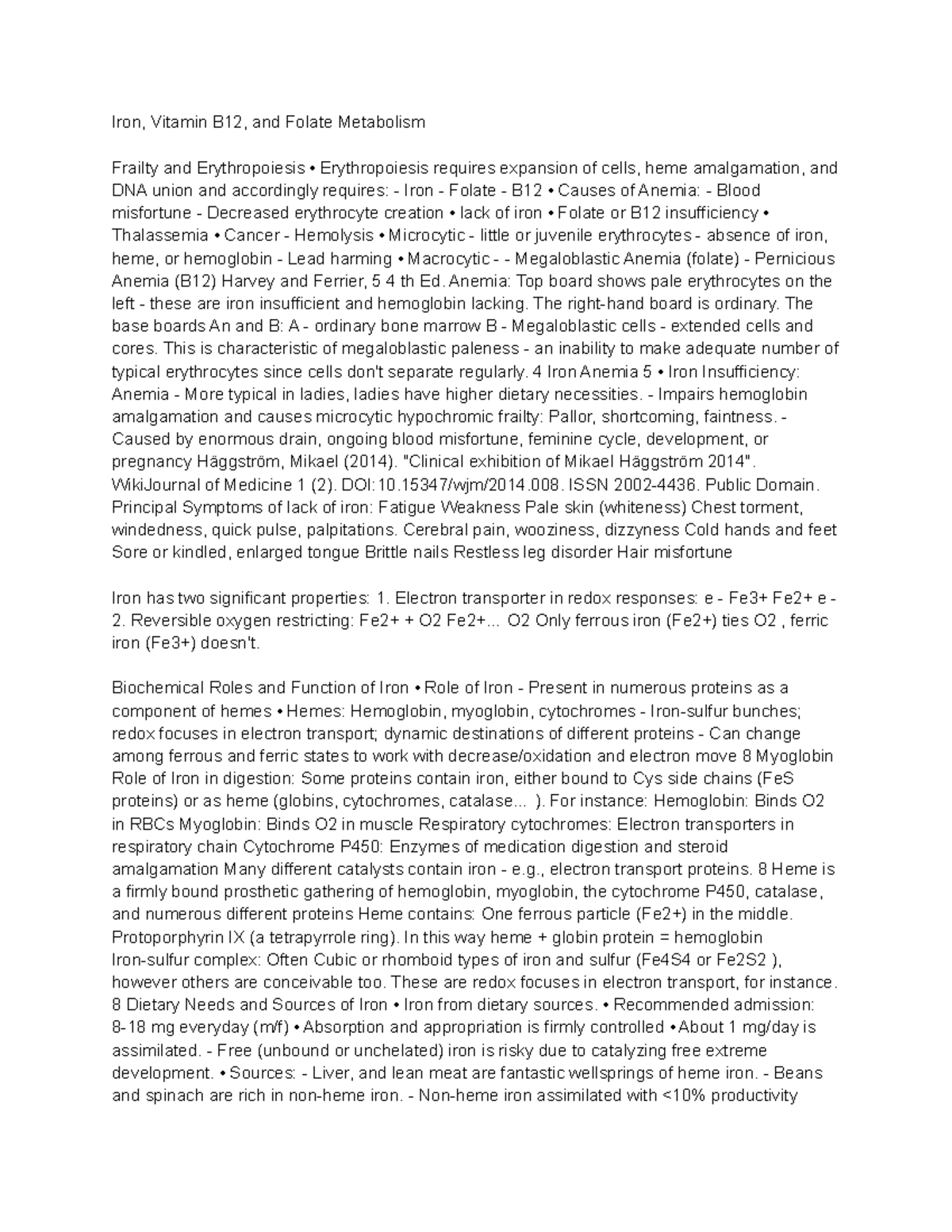 Hematology Lecture Notes Iron, Vitamin B12, and Folate Metabolism