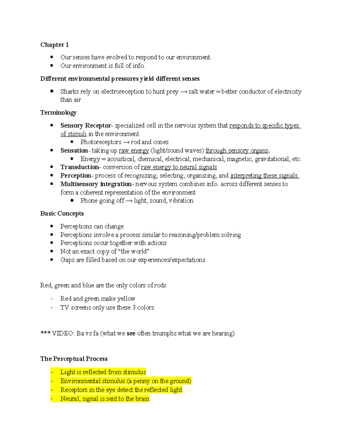 Notes - This Document Outlines The Entirety Of The Course Of Sensation ...