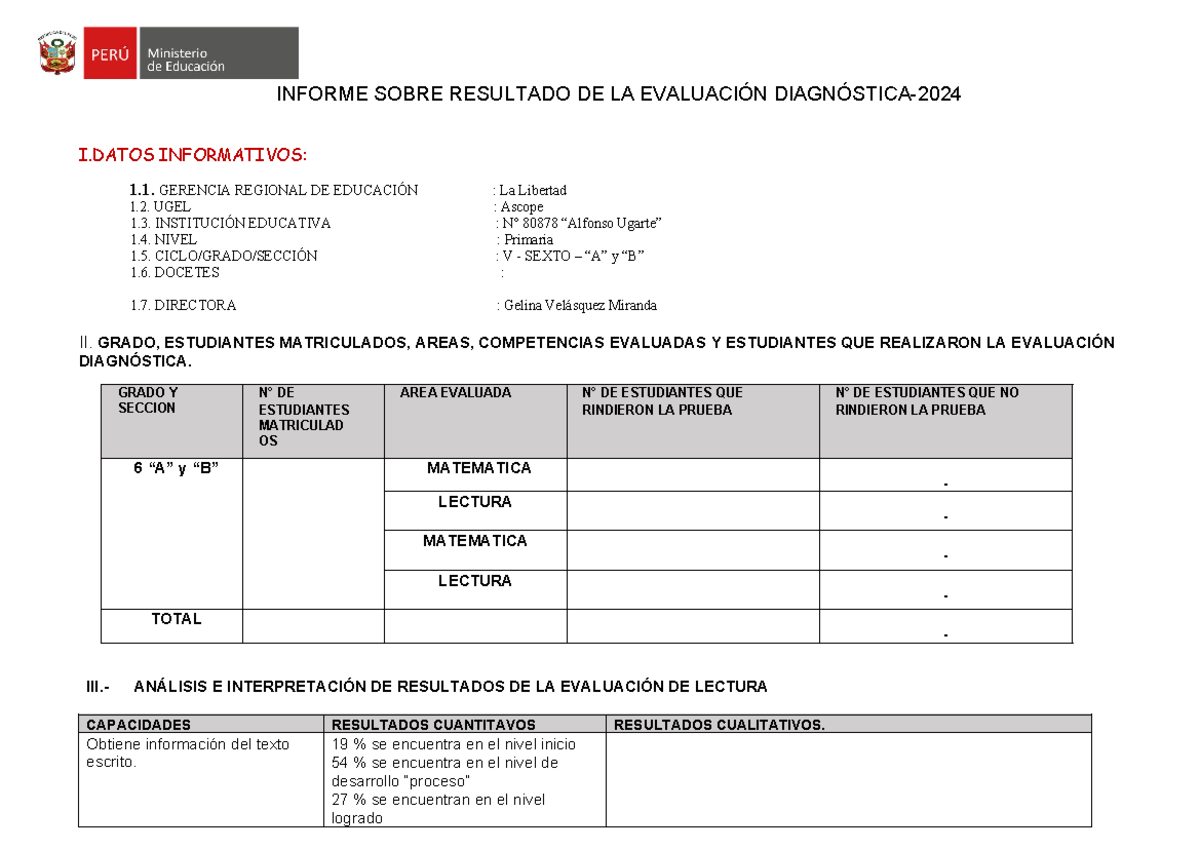 Modelo Informe DE LA Evaluación Diagnostica 2024 - copia - INFORME