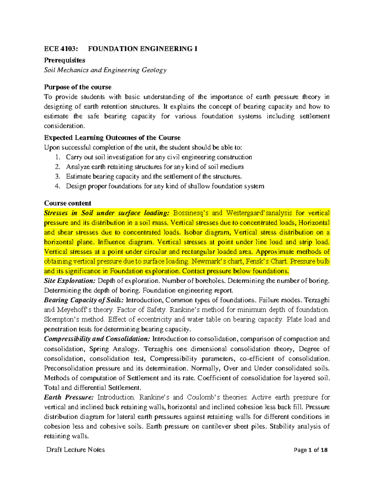 1-ECE 4103 - Foundation Engineering I Notes - ECE 4103: FOUNDATION ...