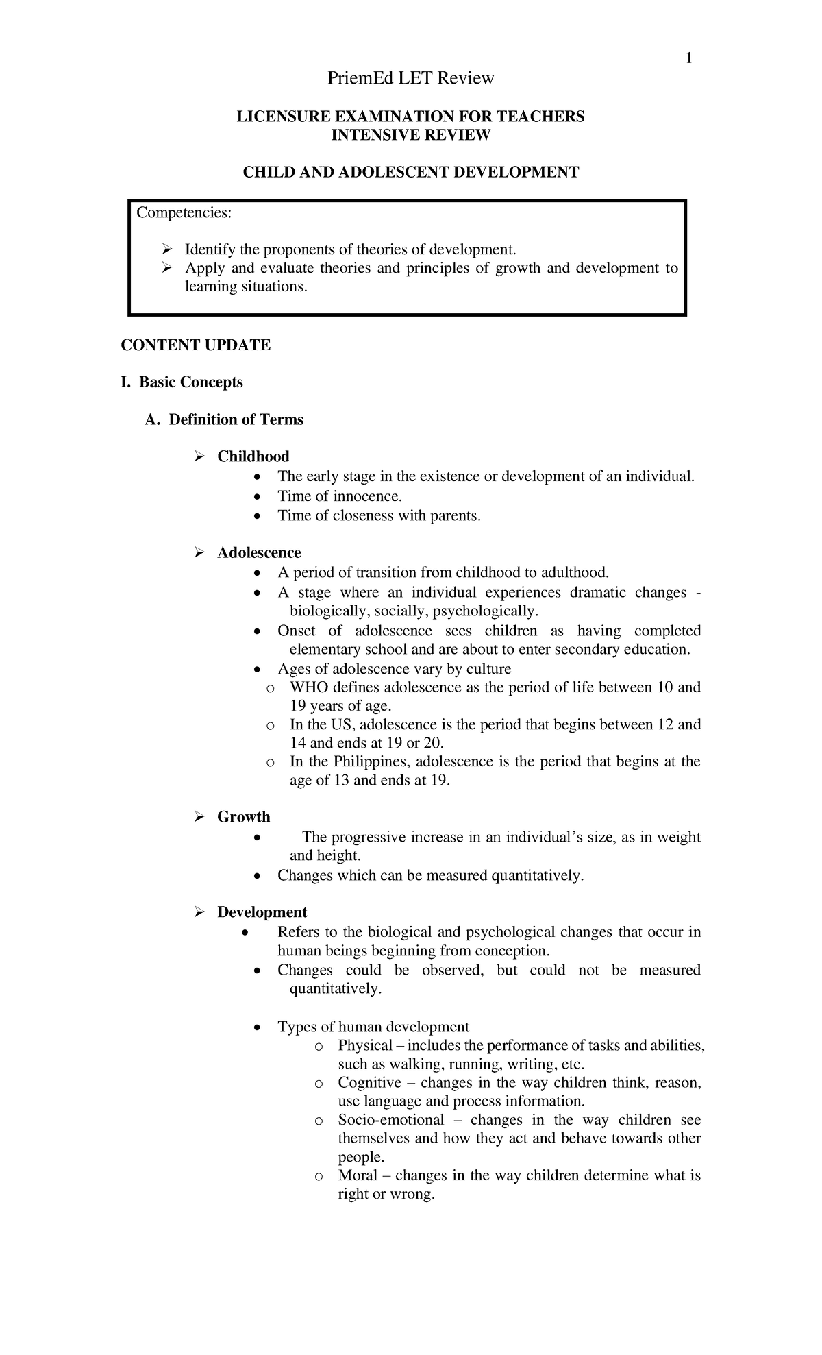 Child-and-Adolescent-Development Review Jan-2011 - 1 PriemEd LET Review ...