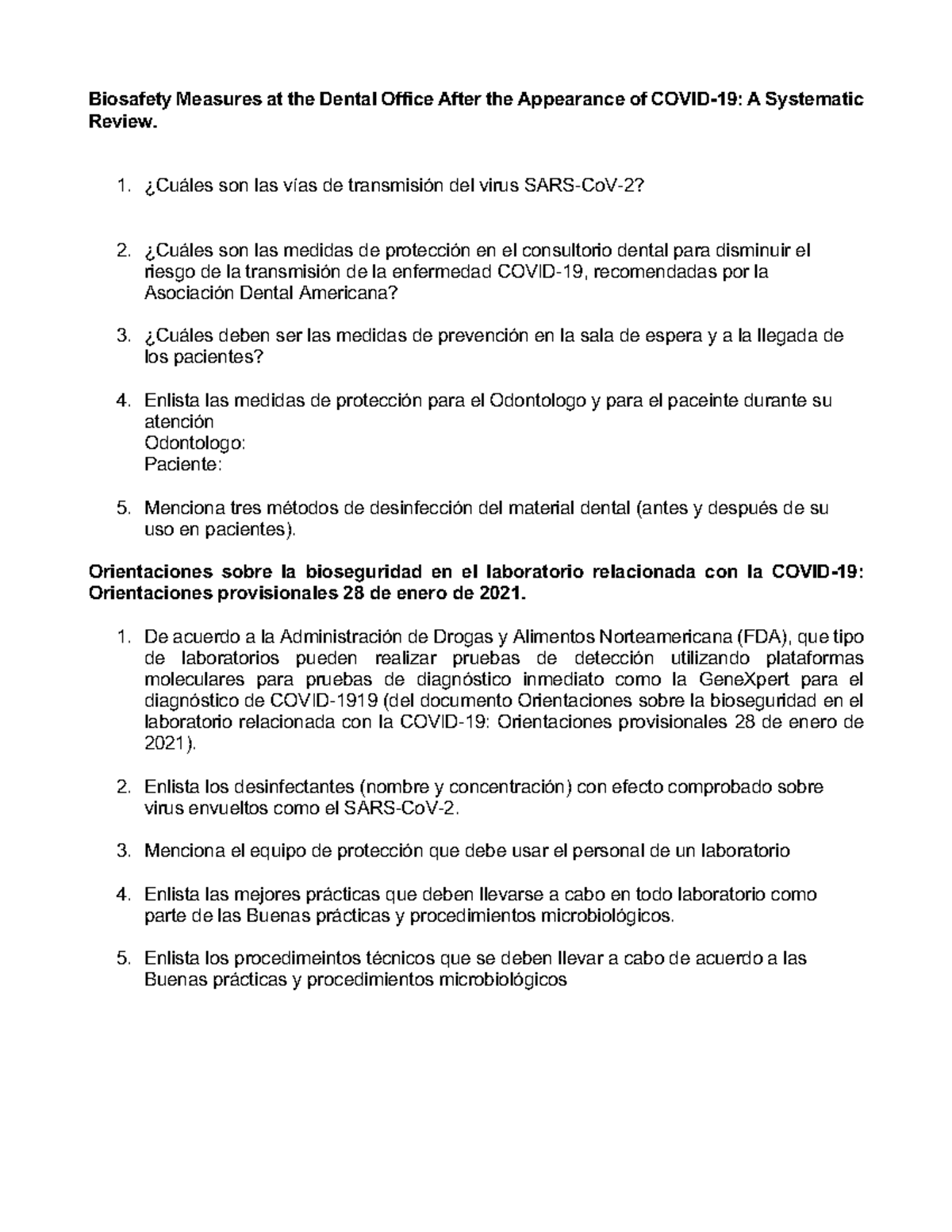 Cuestionario Articulos Covid - Biosafety Measures At The Dental Office ...