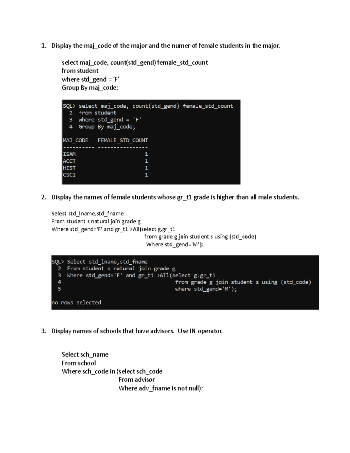 ISAM5331 ps Hmewrk - SQL practice questions with answers and snapshots ...