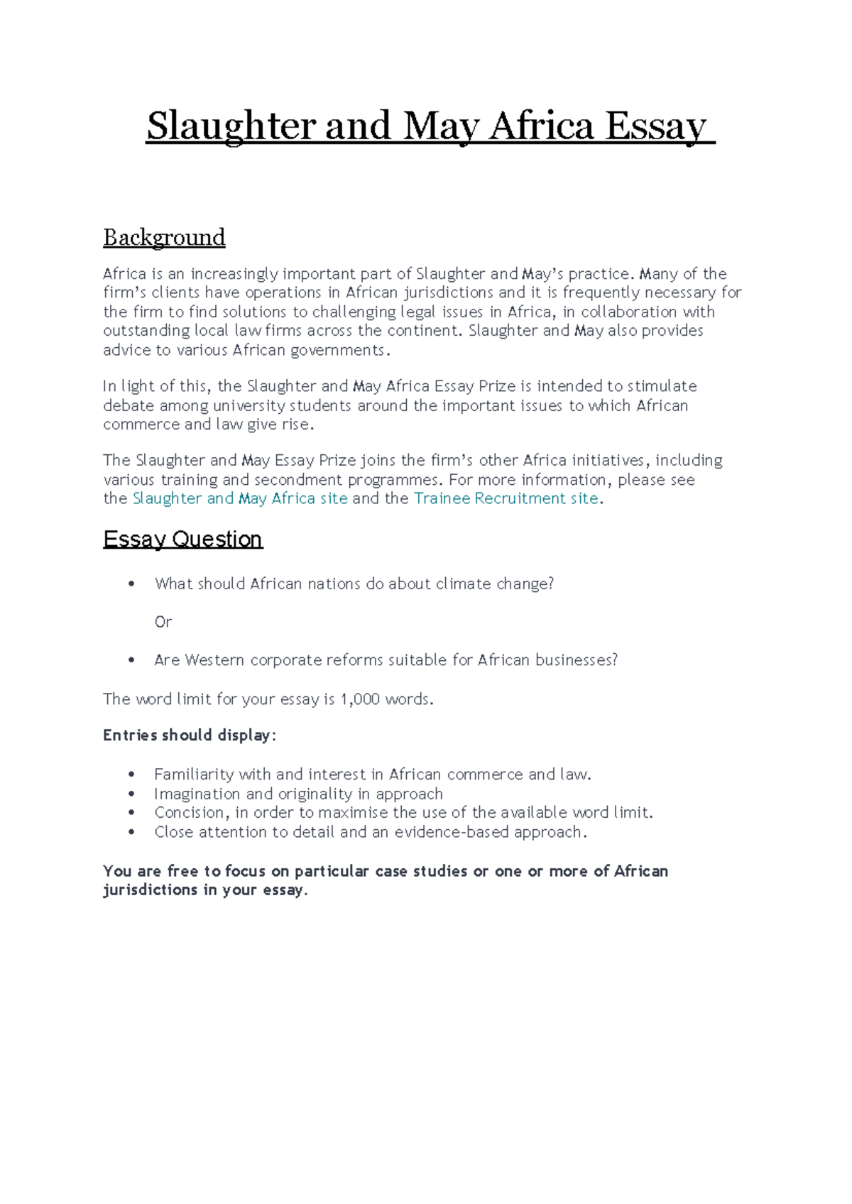 Slaughter and May Africa Essay - Slaughter and May Africa Essay ...