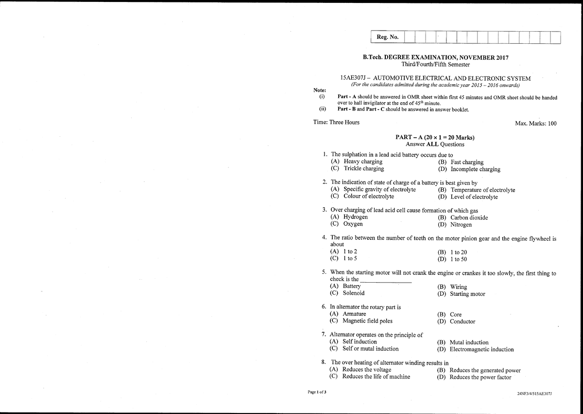 1 - Semester Question - Reg. No. B. DEGREE EXAMINATION, NOVEMBER 2017 ...