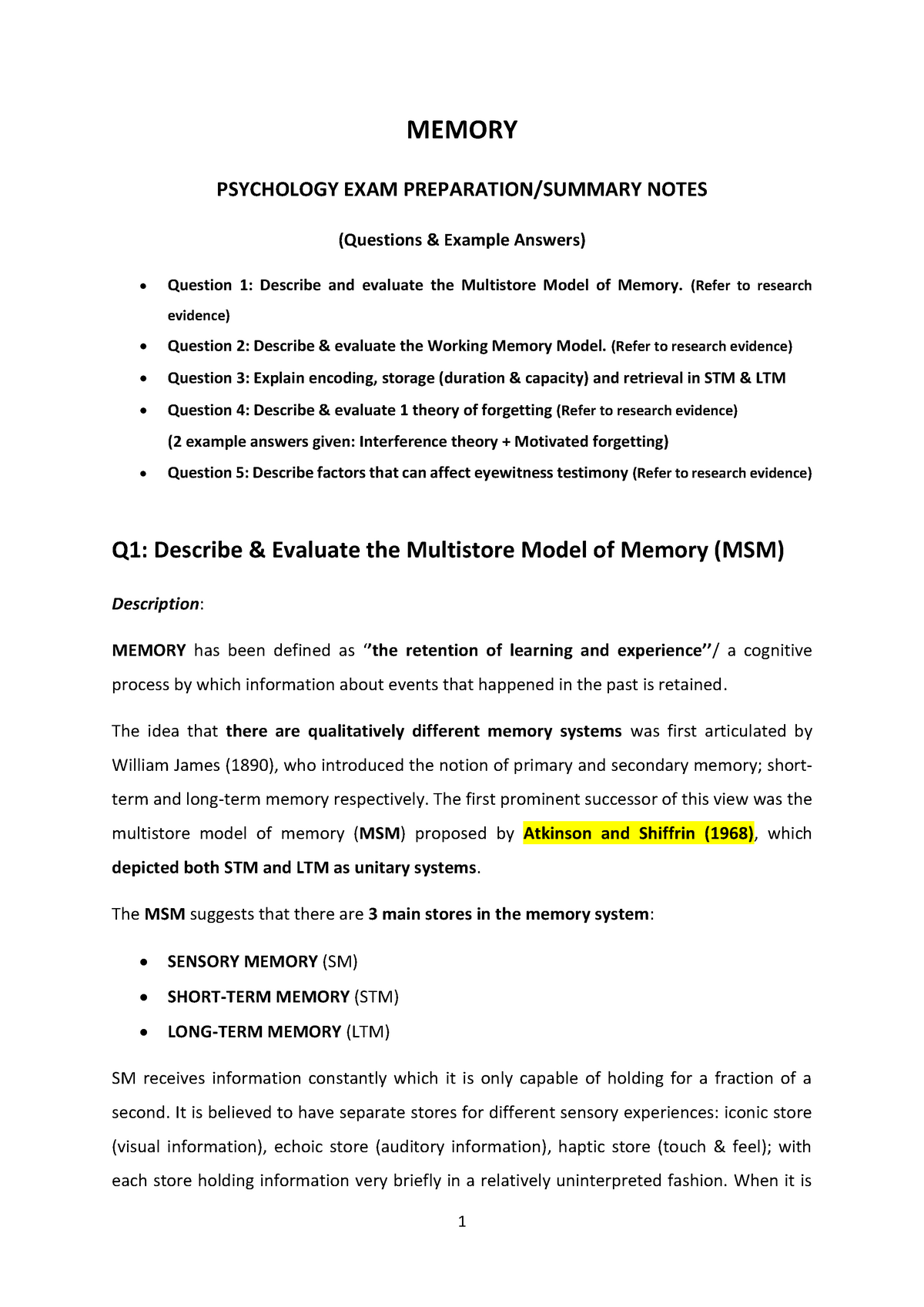 memory-psychology-exam-prep-question-answer-format-memory-psychology