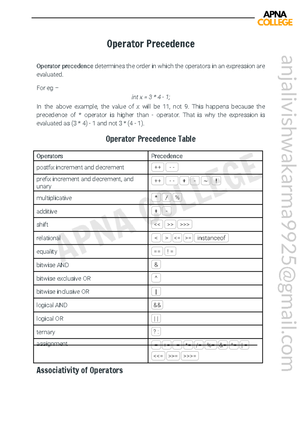 Operator Precedence V1 - Operator Precedence Operator precedence ...