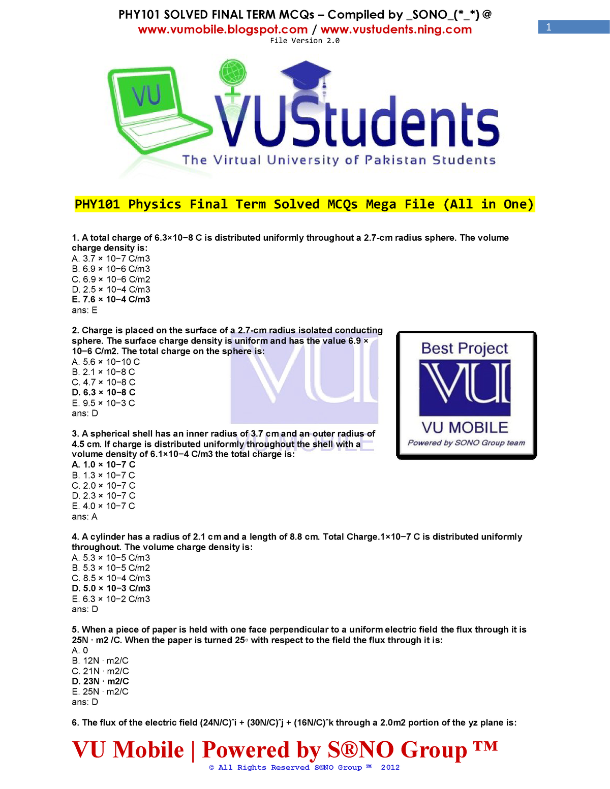 PHY101-Final Term-Solved MCQs Mega Fileby SONOv 2 - Bs Physics - VU ...