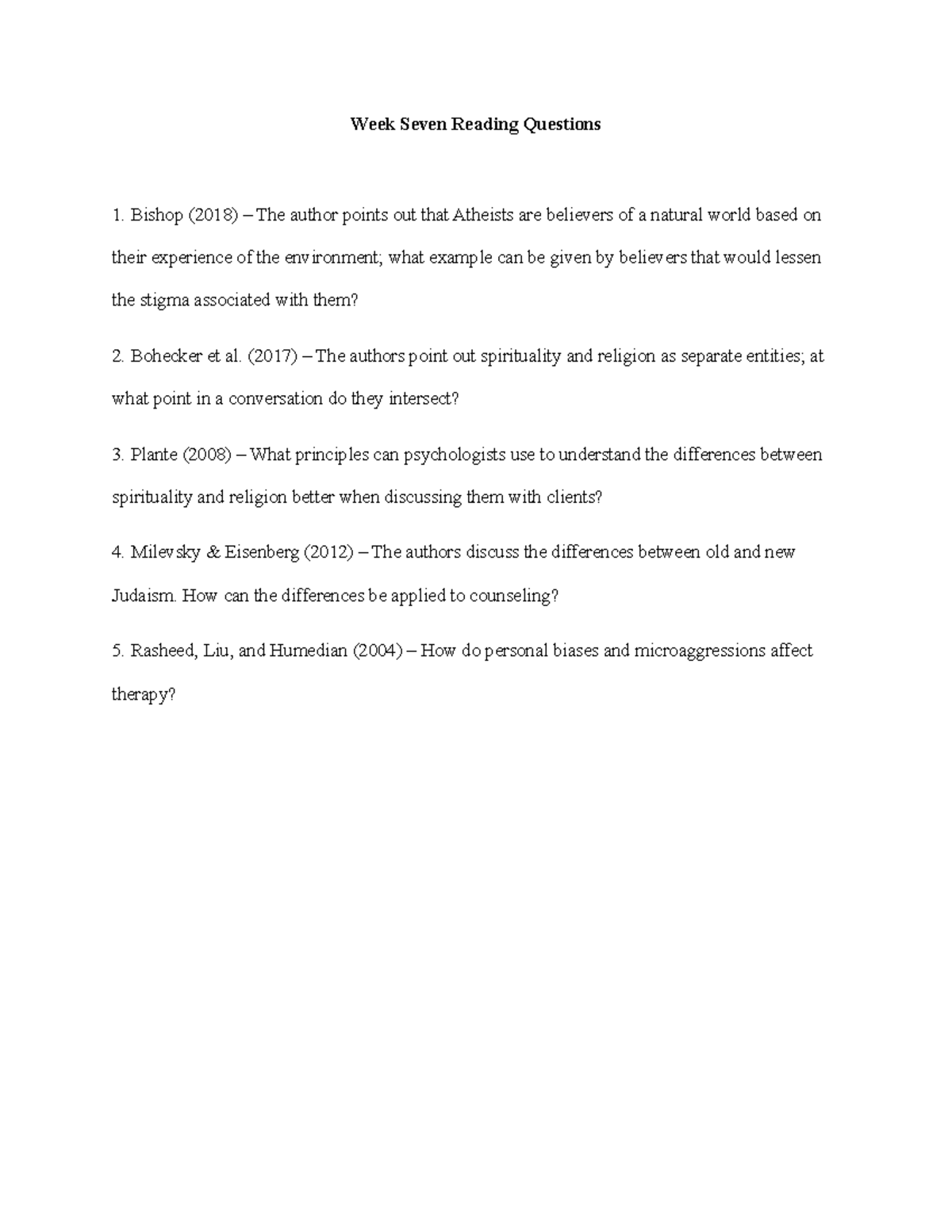 Week Seven Reading Questions - Week Seven Reading Questions Bishop ...