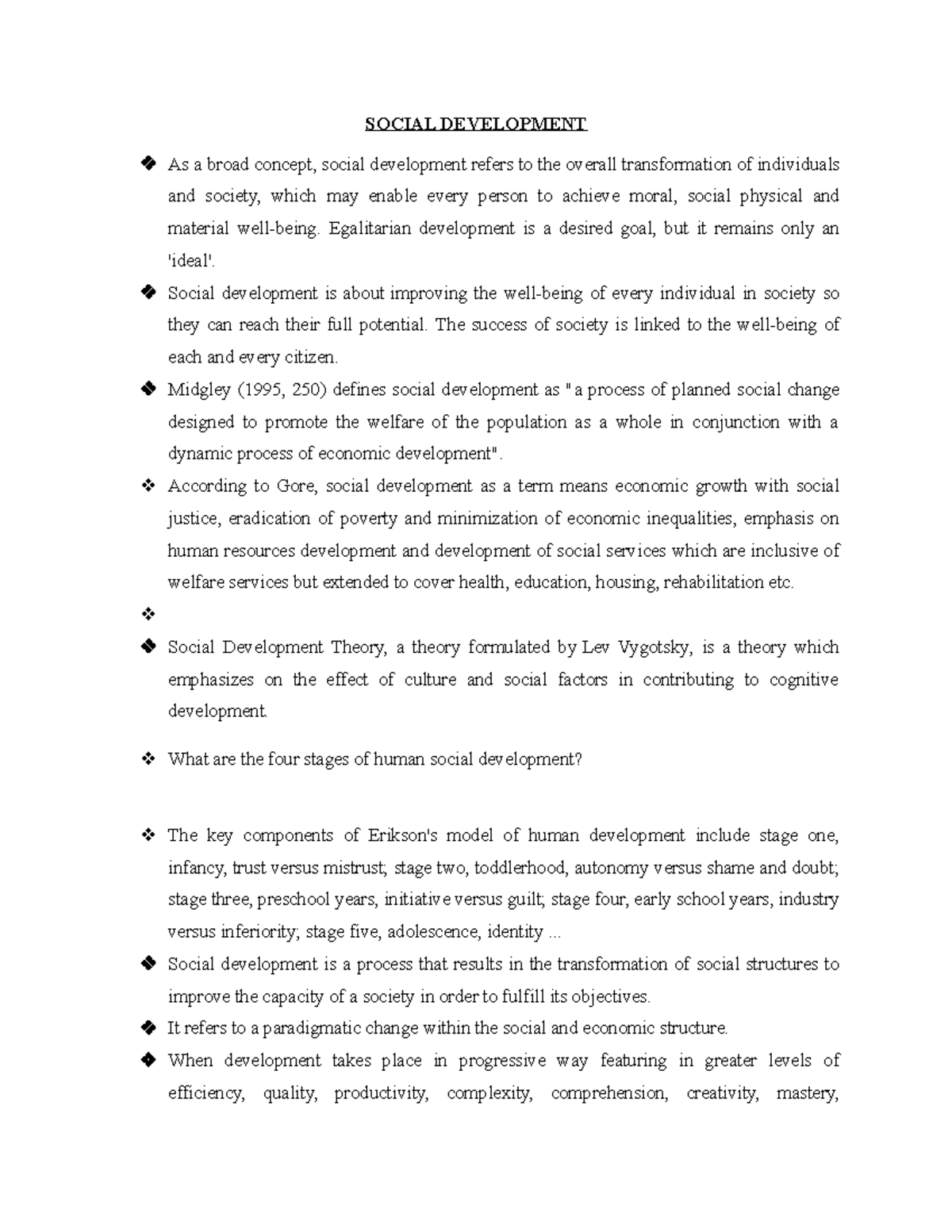 Social Development Points - SOCIAL DEVELOPMENT As a broad concept ...